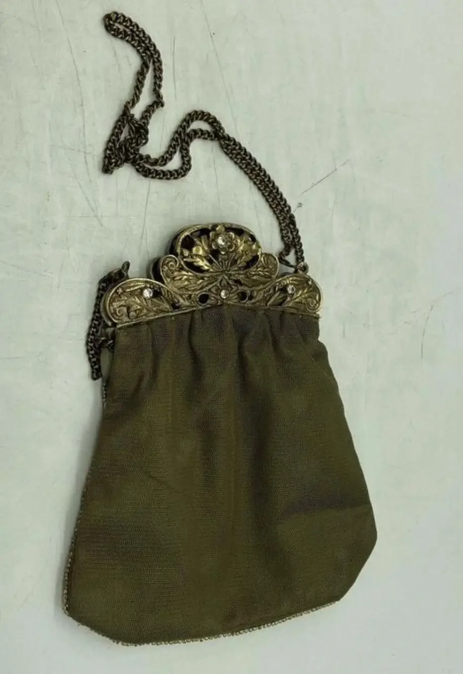 Vintage Olive Green Beaded Clutch